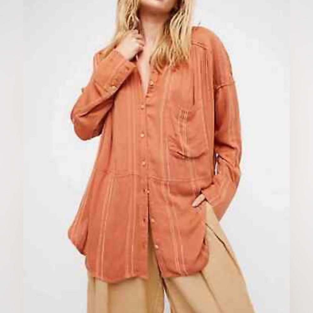 Free People Orange Long Sleeve Button Down Shirt or‎ dress